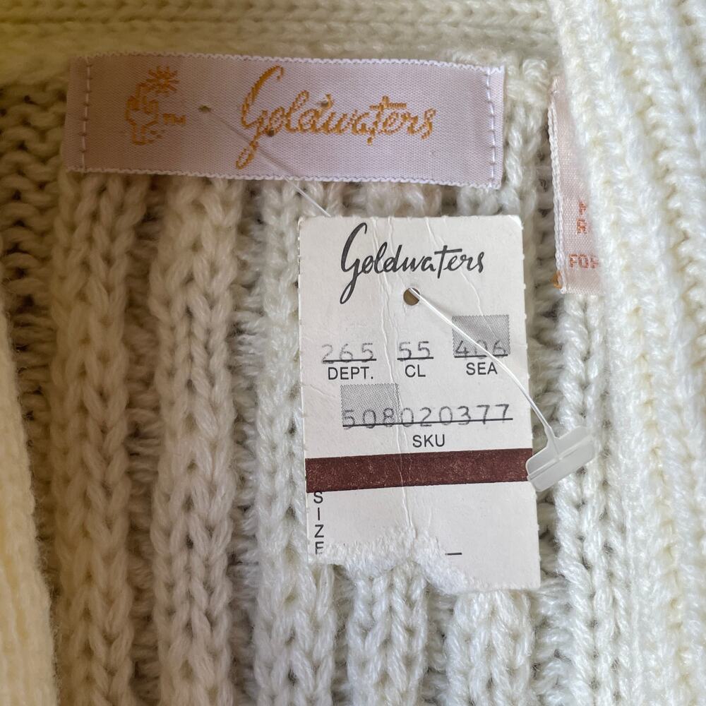 Goldwaters Vintage 80s 90s NWT Cable Knit Shawl Cardigan Sweater Ivory M - Picture 3 of 6